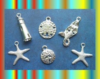 Beach Charm Pendant Collection in BRIGHT Silver Tone - C2773