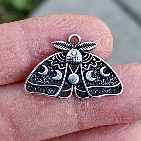 4 Lunar Moth Moon Charms in Silver Tone - C3759