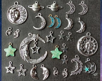 Moon and Stars Charm Pendant Collection - 30 charms total - C4129