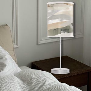 Modern Abstract Table Lamp, Neutral Beige Taupe, Cream Gray Brushstroke Lighting, Minimalist Contemporary Art, Home Decor Accent Lighting