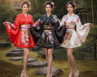 Japanisches Kimono-Kleid für Damen – Sakura Yukata Haori, Kawaii-Traditionelles Gewand für Cosplay, Anime & Bühnenauftritte