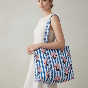Bolsa reversível de algodão orgânico: estampa de bloco de mão, bolsa grande Jola Market