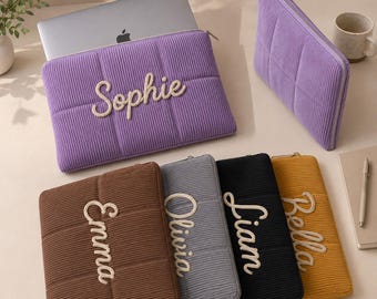 Personalisierte Laptoptasche aus Cord, mit individuellem Namen, ästhetische Arbeitstasche als Geschenk, personalisierte Laptoptasche aus Cord, Geschenk für sie, Geschenk für Kollegen