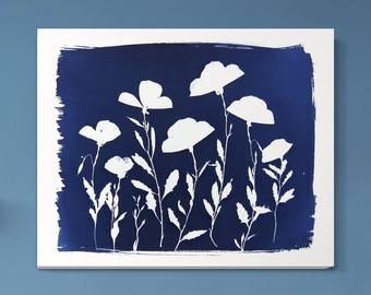 Evening Primrose Botanical Print – Cyanotype Sun-Print, Blue & White