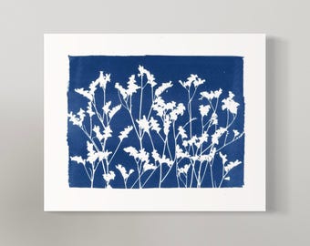 Sea Lavender Botanical Art Print – Blue and White Cyanotype