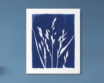 Wild Grass Cyanotype Print – Blue and White Botanical Wall Art