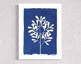 Rue Leaf Cyanotype Print – Blue and White Botanical Wall Art