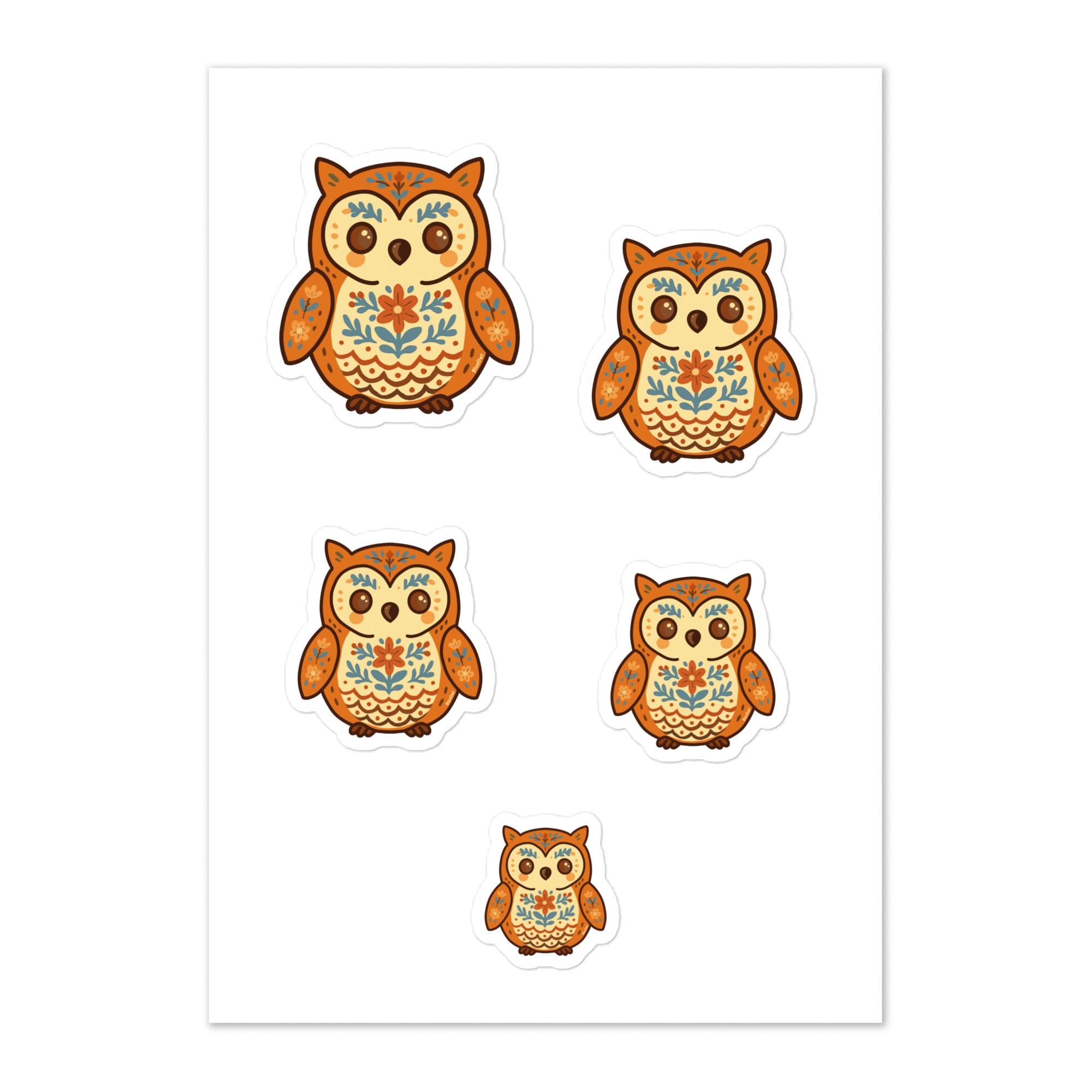 Folk Owl Sticker Sheet: Glossy Hand-Drawn Autumn Stickers
