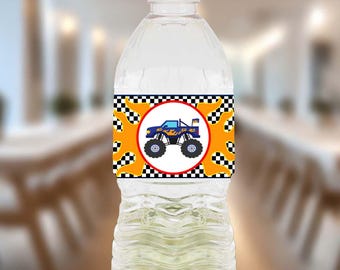 Monster Truck Water Bottle Labels, Monster Truck Birthday Party Favors, Monster Truck Drink Labels, Printable Party Labels, Decoration MT101