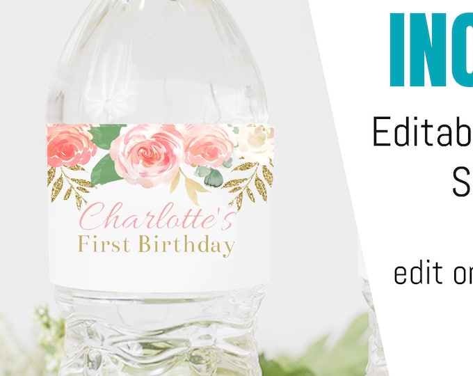 EDITABLE Blush Pink Floral Bottle Label Water Labels - Etsy
