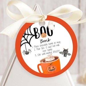 Halloween Heiße Schokolade Bomb Tags Heiße Kakao Bomb Anleitung Boo Bomb Favor Tags Herbst Herbst Kürbis Geist Digital Download