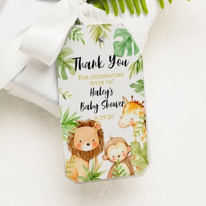 Editable Jungle Thank You Party Tags, Birthday Favor Gift Tags, wild one, Safari Party Decor, gold wild animals,