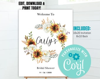 Fall Bridal Shower Welcome Sign, bridal shower welcome sign, Sunflower welcome sign, printable sign, bridal shower decoration