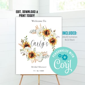Fall Bridal Shower Welcome Sign, bridal shower welcome sign, Sunflower welcome sign, printable sign, bridal shower decoration