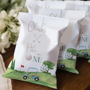 Golf Birthday Chip bag template, Boy Birthday Favors, EDITABLE, Hole in One Party Boy Birthday Blue First Birthday GP01