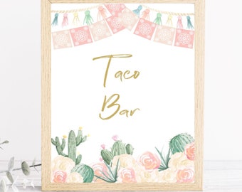 Fiesta Taco Bar Sign Fiesta Theme Bridal Shower Baby Shower Decor Cactus Succulent Table Taco Sign 8x10 Instant Download PRINTABLE