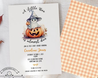 Editable Halloween Little Boo Halloween Theme Fall Baby Shower Invitation Instant Download