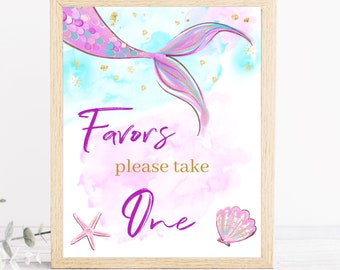 Mermaid Favors Sign Under The Sea Mermaid Baby Shower Birthday Sign Take a Treat Sign Printable Instant Download