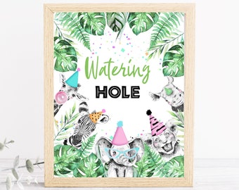Watering Hole Birthday Sign, Safari Birthday, Wild One Animals, Party Animals Table Sign, Drink Table Decor , Zoo Party, Jungle PRINTABLE
