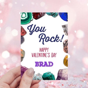 Bearbeitbare Valentinstagskarten-Favor-Tags, druckbare You Rock Gem Valentine Favor Tag-Vorlage, Geologie Valentine Non-Candy Sofort-Download