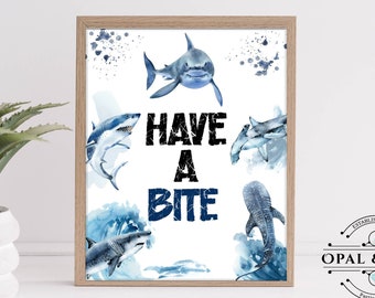 Shark party Have a Bite sign, Birthday Party Sign, Shark Birthday Party, Under the Sea Birthday Party, birthday Pool Party Instant Download