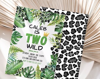 Bewerkbare Safari 2e verjaardagsuitnodiging, twee wilde uitnodigen, jungle tweede verjaardag uitnodigen jongen, bewerkbare sjabloon, Instant Download TW101