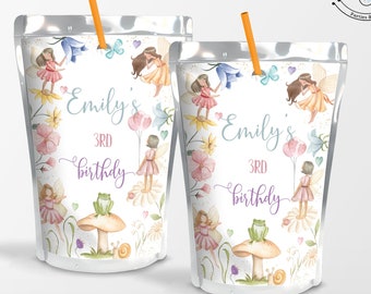 Editable Magical Fairy Capri Sun Labels Enchanted  Magical Floral Fairy Princess Party Juice Pouch Label Garden Fairy juice Instant Download