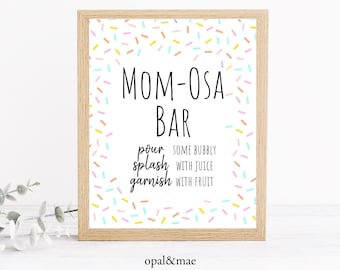 TÉLÉCHARGEMENT IMMÉDIAT Plaque de bar Momosa Baby Sprinkle Plaque Baby Sprinkle Plaque de décoration de table Saupoudrer la douche Mom-Osa Bar Mimosa Table de boissons non sexiste