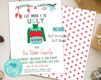 Ugly Sweater Party Invitation Christmas Ugly Sweater Invitation Eat Drink And Be Ugly Sweater Party Invite Instant Editable Corjl