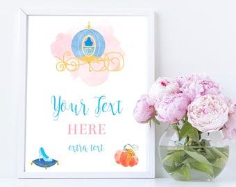 Editable Cinderella Birthday Printable Welcome Sign, 8x10 Welcome sign, Watercolor Pink Princess Cinderella Birthday sign 0125