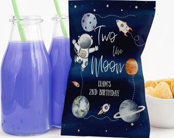 Outer Space Chip Bag Planets Rocket Ship Astronaut Favor Bag Galaxy Blast Off Solar System Editable Download Printable SP01