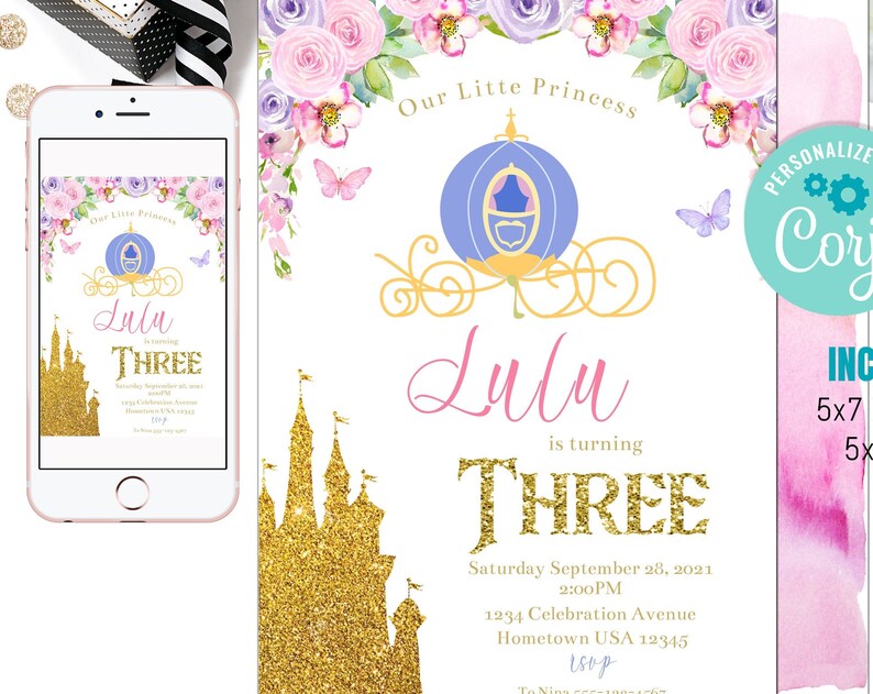 Birthday Invitation Template Princess Castle Invitation Princess Birthday Invitation Digital Girl Birthday invitation