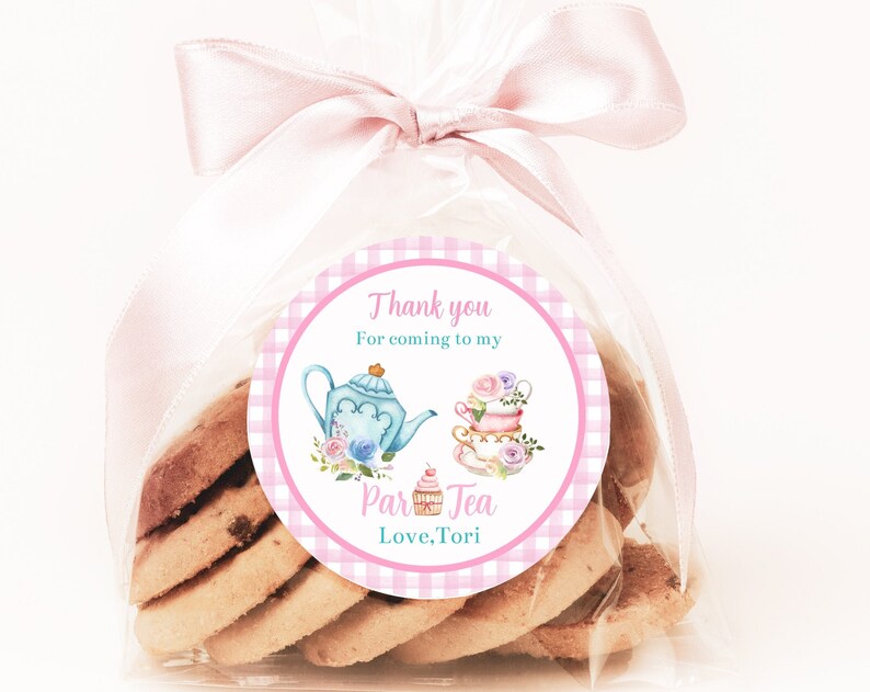 Editable Tea Party Birthday Favor Tag 3 25 circle Floral ParTea Favor Sticker Tag Topper Whimsical Onederland first birthday