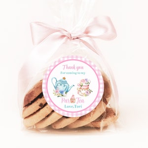 Editable Tea Party Birthday Favor Tag, 3&quot;& 2.5&quot; circle, Floral Par-Tea Favor Sticker Tag Topper, Whimsical Onederland first birthday label