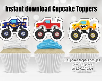 Monster Truck cupcake topper, 3 design monster truck party cupcake toppers, cupcake toppers, Instant Download file MT 101