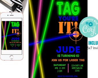 Laser Tag Invitation, Laser Tag Invites, Instant Download Laser Tag Invitations, Digital Printable Birthday Invite