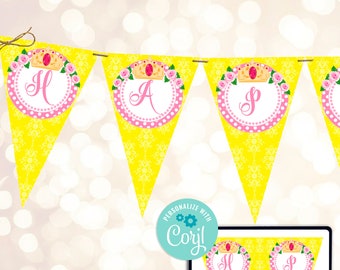 Princess Party Birthday Banner, Princess Happy Birthday Banner, Princess Banner,  Princess Birthday, Instant Download Editable DIGITAL