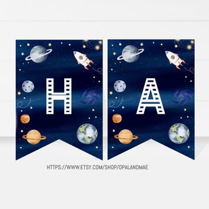 Banner de cumpleaños espacial editable, fiesta de cumpleaños espacial, banner del primer viaje alrededor del sol, decoración de cumpleaños espacial, descarga instantánea DIGITAL SP01