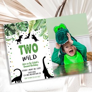 Editable Two Wild Birthday Invitation - Dinosaur Birthday Invitation - Dinosaur - Dinosaur Invites - Dinosaur Birthday Party -Corjl Template