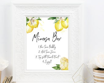 Mimosa bar sign, lemon bridal shower, bridal shower, lemons, citrus, lemon theme, printable bridal shower sign, Instant Download Sign