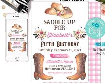 Cowgirl Birthday Party Invitation - Cowgirl Watercolor Invitation - Horse Party - Instant Download