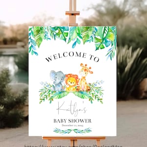 Jungle Baby Shower Welcome Sign, Safari Animals Baby Shower Sign, Welcome Safari Sign, Greenery Baby Shower Decor Gender Neutral Baby JS02