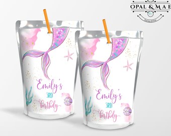 Editable Mermaid Capri Sun Labels Under The Sea Juice Pouch Labels Mermaid Treats Mermaid juice Instant Download Mermaid party favor