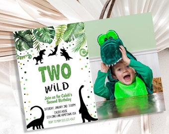 Editable Two Wild Birthday Invitation - Dinosaur Birthday Invitation - Dinosaur - Dinosaur Invites - Dinosaur Birthday Party -Corjl Template
