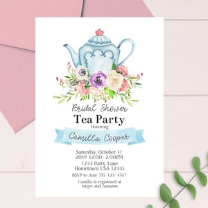 EDITABLE Bridal Shower Tea Party Invitations Spring Garden Vintage Bridal Shower Tea Party Digital Printable Instant Download BT01