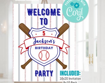 Editable Baseball Birthday Rookie Year Welcome Sign Baseball Birthday Welcome Sign Red White And Blue Baseball Party Instant Download Sign