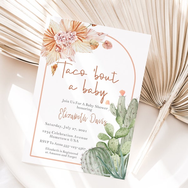 Taco 'Bout a Baby, Fiesta-Babyparty-Einladung, Taco-Babyparty-Einladung, Kaktus-Babyparty einladen, Boho-Baby-Dusche, Laden Vorlage