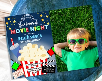 EDITABLE Backyard Movie Night Birthday Invitation Outdoor Movie Party Movie Under The Stars Party Movie Sleepover Party Instant Download