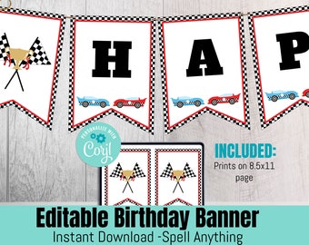 Race Car Birthday Banner, Race Car Banner, Car Birthday Party , Car Party, Instant Download Editable DIGITAL