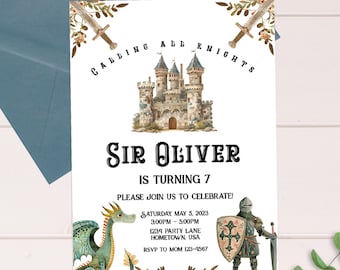 Knight Birthday Invitation Dragon Invitation Knight Party, Medieval Birthday Invite Knight Birthday Invite, Dragon Party Medieval Party KP01